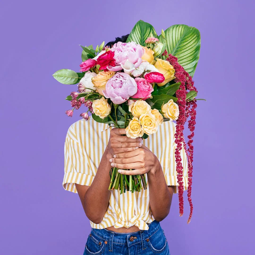 Campaign bouquet shot — purple background